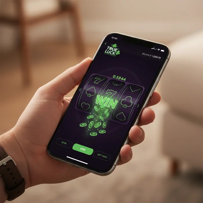 True Luck mobiele interface — responsieve weergave via mobiele browser op smartphone