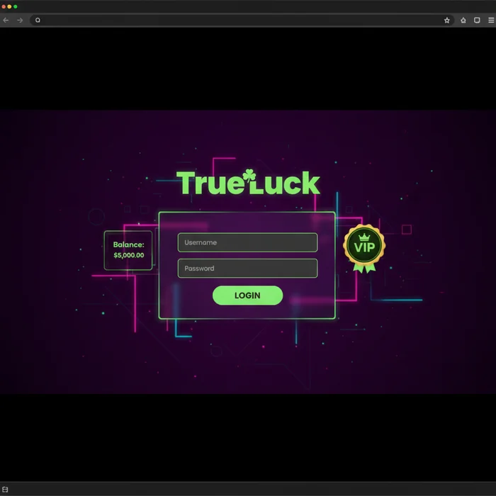 True Luck inlogscherm — e-mailveld, wachtwoordveld en 2FA-optie